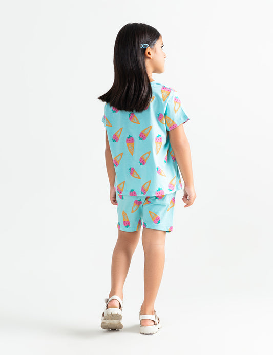2 PIECE ALLOVER STRAWBERRY PRINTED SUIT