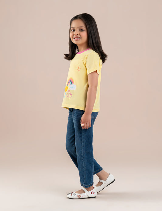 RAINBOW AND FLORAL PRINTED T-SHIRT