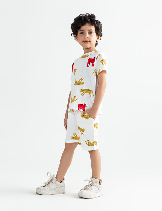 2 PIECE ALLOVER TIGER PRINTED SUIT