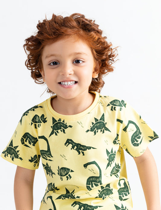 ALLOVER DINO'S ANIMAL CREW PRINTED T-SHIRT