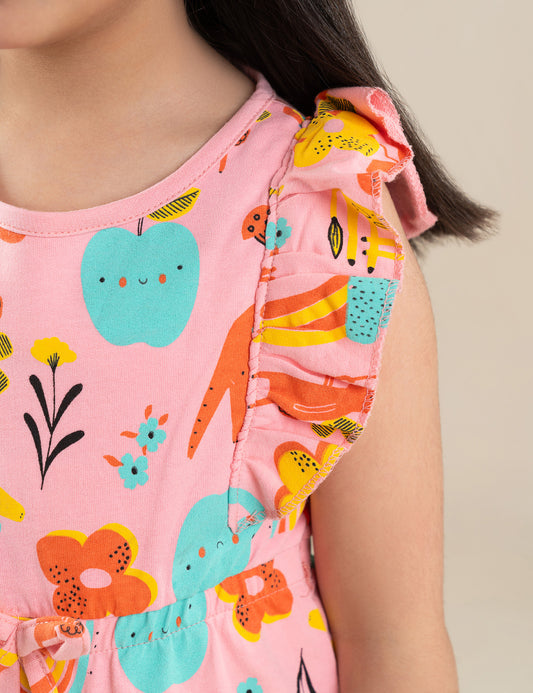 ANIMAL AND FRUIT PRINTED JUMPSUIT