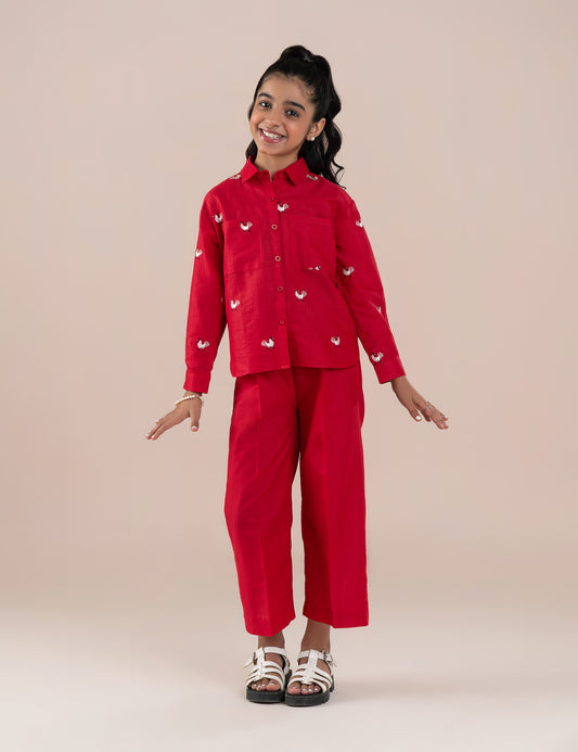 2 PIECE CHICKEN EMBROIDERED SUIT