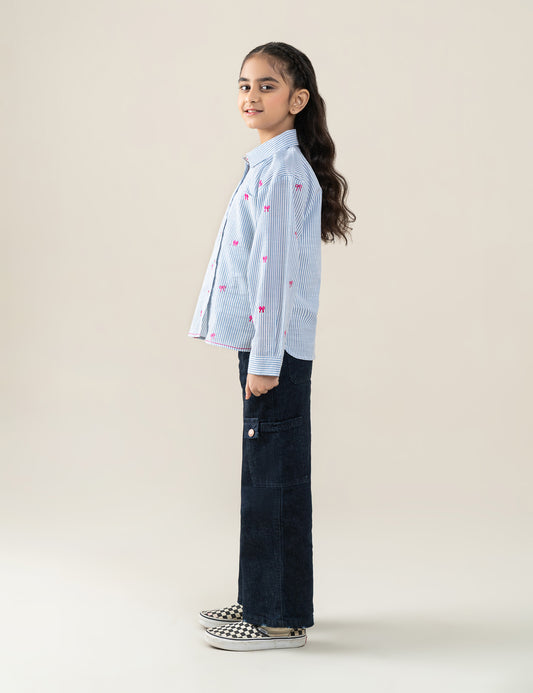 STRIPED EMBROIDERED BUTTON DOWN TOP