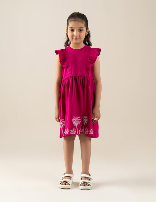 PALM TREE EMBROIDERED DRESS