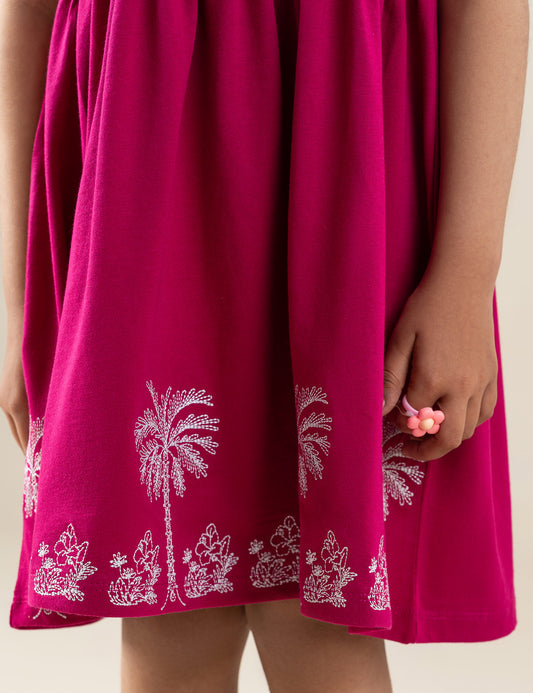 PALM TREE EMBROIDERED DRESS