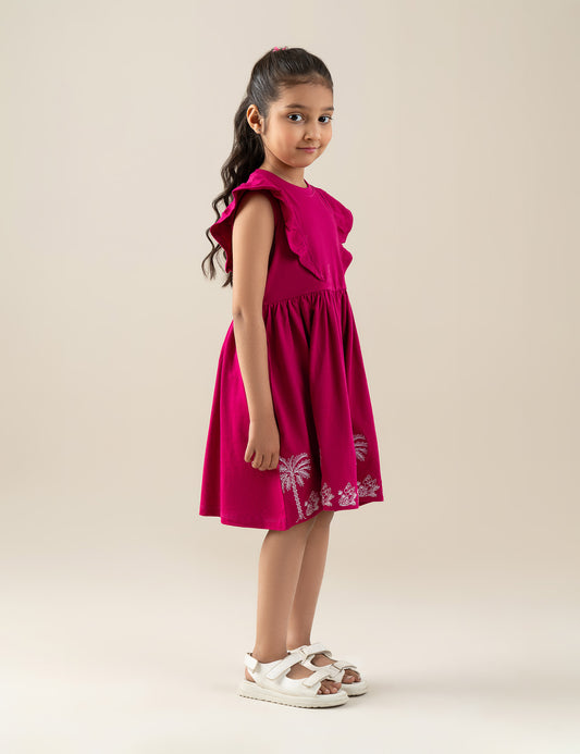 PALM TREE EMBROIDERED DRESS