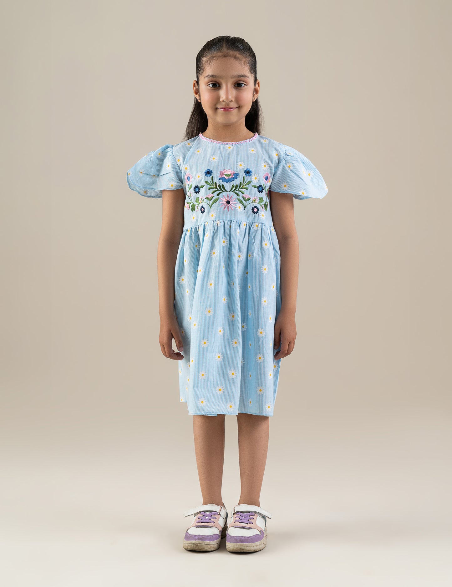 FLORAL EMBROIDERED PRINTED DRESS