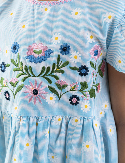FLORAL EMBROIDERED PRINTED DRESS