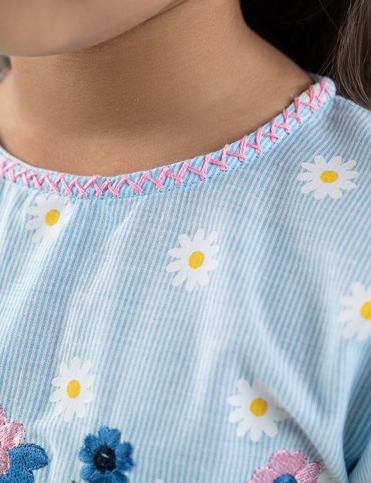 FLORAL EMBROIDERED PRINTED DRESS