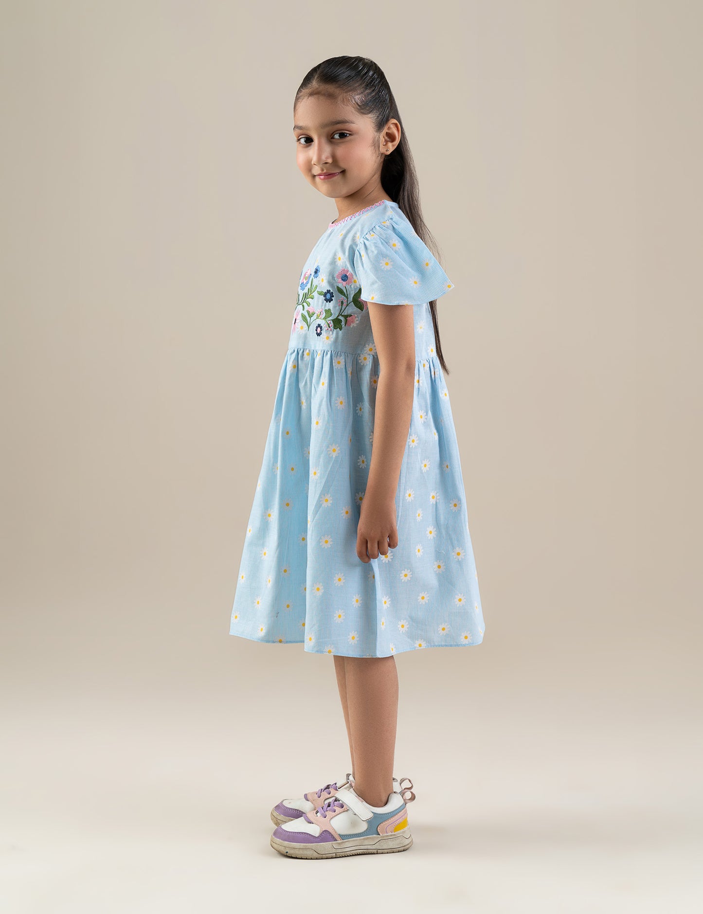 FLORAL EMBROIDERED PRINTED DRESS