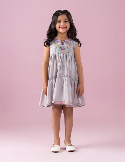 FLORAL EMBROIDERED TIERED DRESS