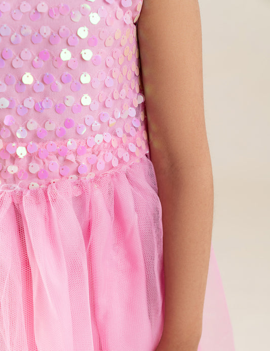 SEQUIN BODICE TULLE DRESS
