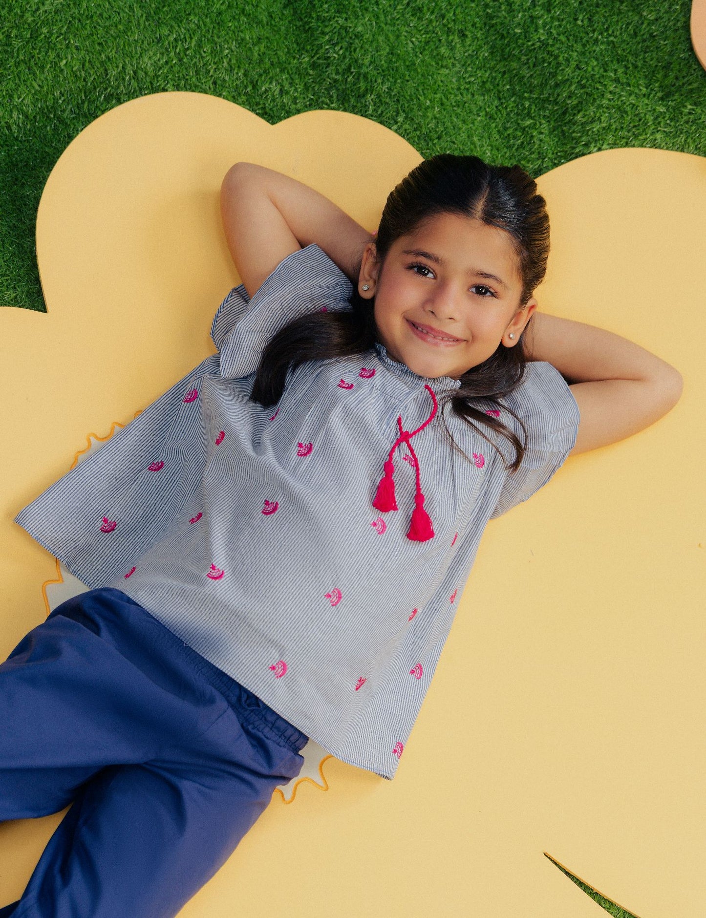 2 PIECE STRIPED EMBROIDERED SUIT