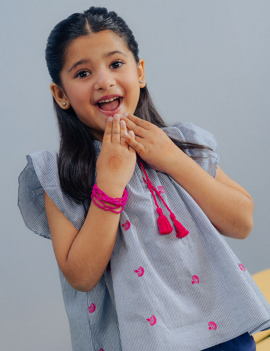 2 PIECE STRIPED EMBROIDERED SUIT