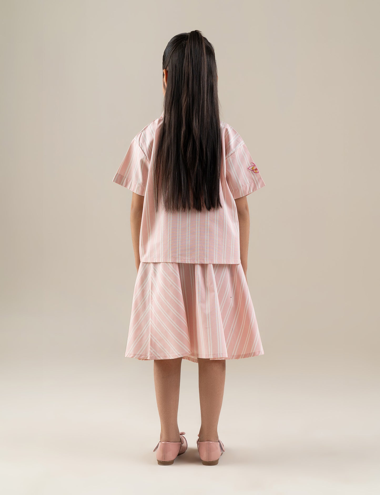 2 PIECE STRIPED FLORAL EMBROIDERED SUIT