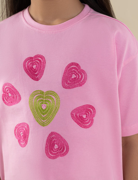 HEART EMBROIDERED T-SHIRT FOR GIRLS