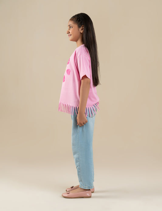 HEART EMBROIDERED T-SHIRT FOR GIRLS