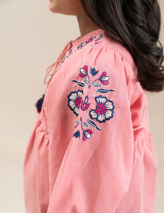 FLORAL EMBROIDERED PEPLUM DRESS