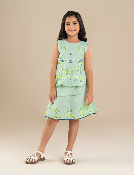 2 PIECE PALM TREE EMBROIDERED SUIT