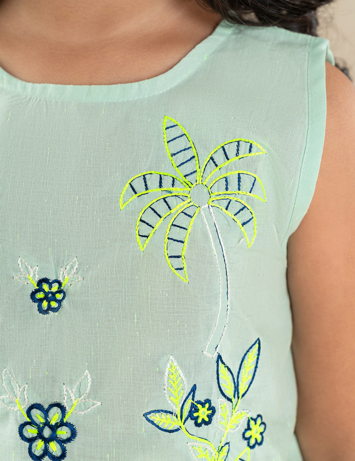 2 PIECE PALM TREE EMBROIDERED SUIT