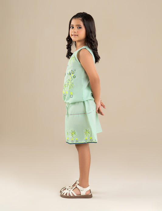 2 PIECE PALM TREE EMBROIDERED SUIT