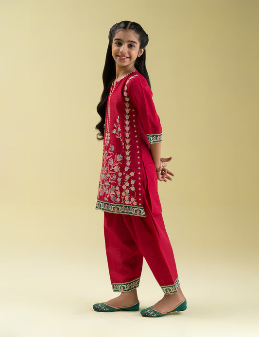 2 PIECE FLORAL PRINTED EMBROIDERED SUIT