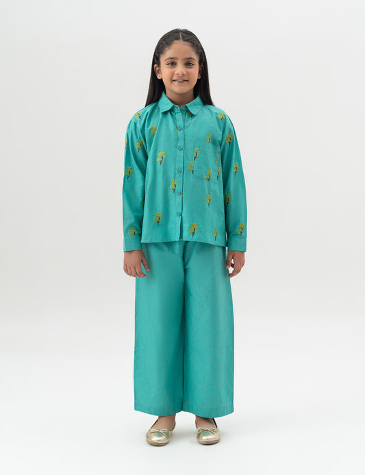 2 PIECE PALM TREE EMBROIDERED SUIT