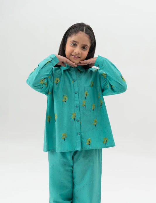 2 PIECE PALM TREE EMBROIDERED SUIT