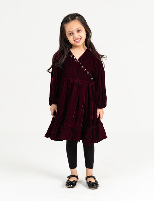 VELVET RUFFLED DRESS