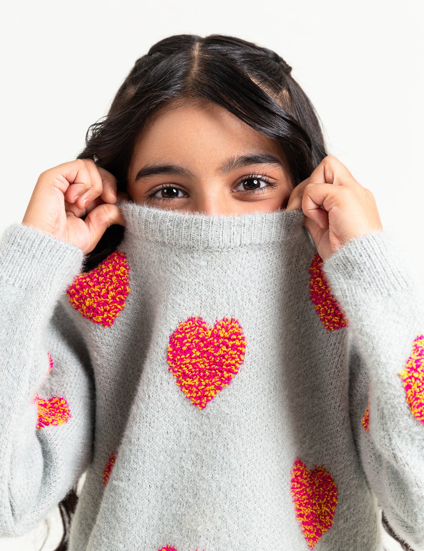 EMBOSSED HEART PATTERN SWEATER