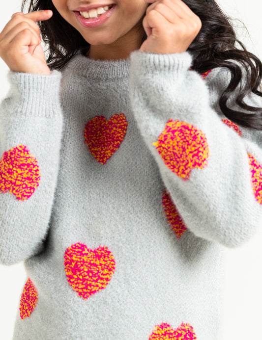 EMBOSSED HEART PATTERN SWEATER