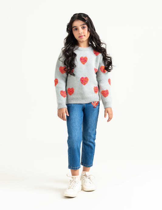 EMBOSSED HEART PATTERN SWEATER