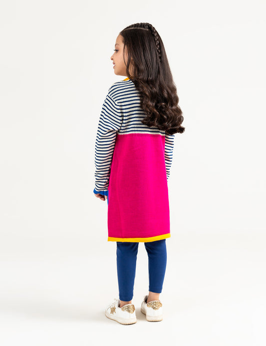 COLOR BLOCK SWEATER DRESS WITH POLKA DOTS POCKETS