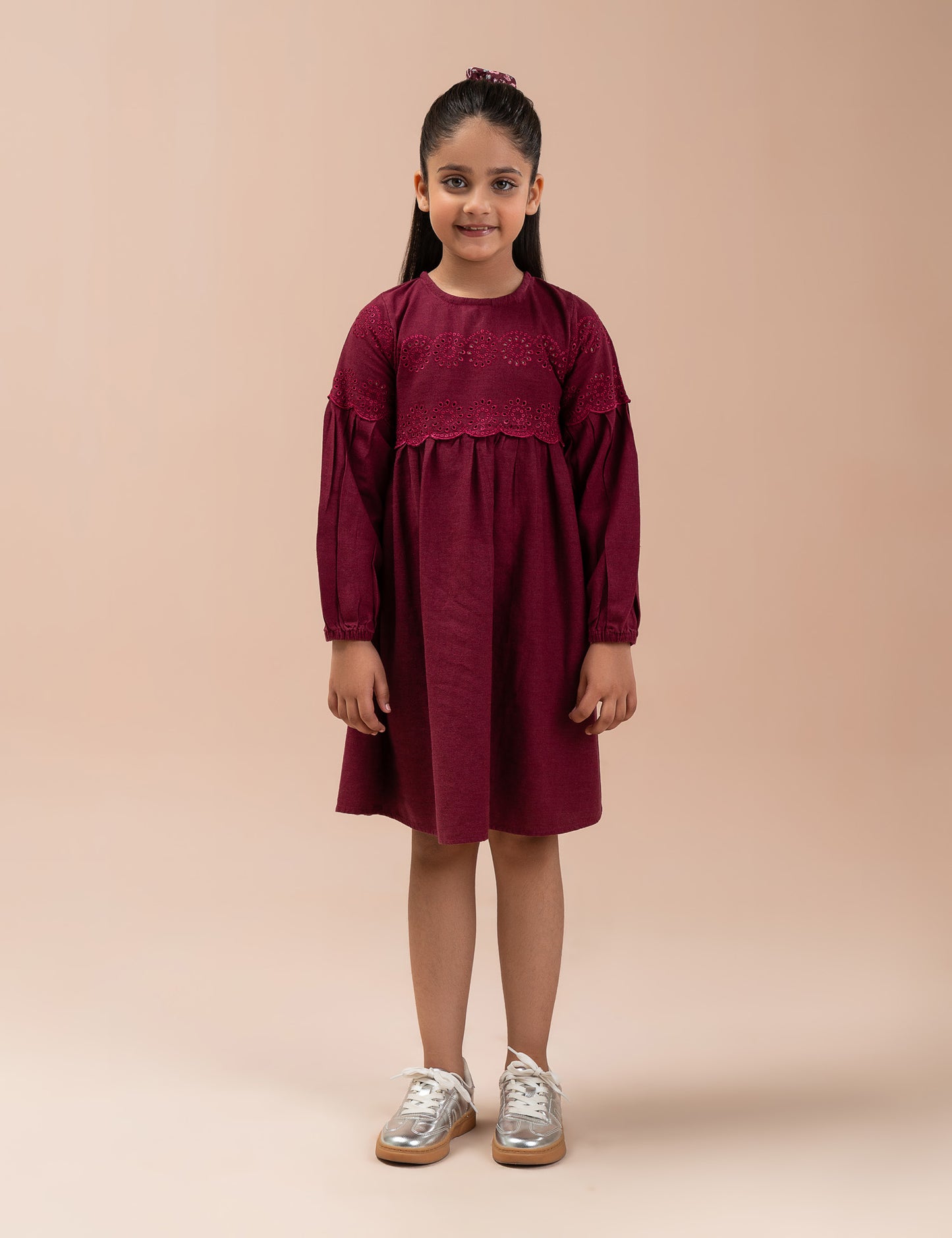 EMBROIDERED YOKE LONG DRESS