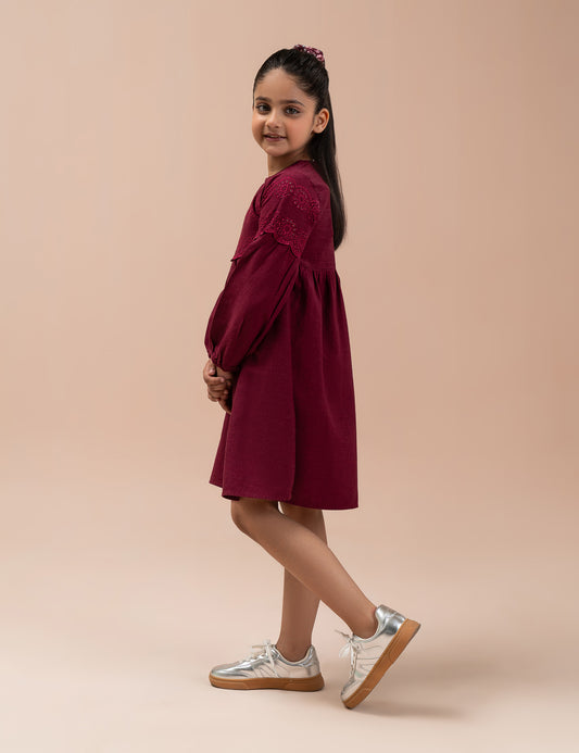 EMBROIDERED YOKE LONG DRESS