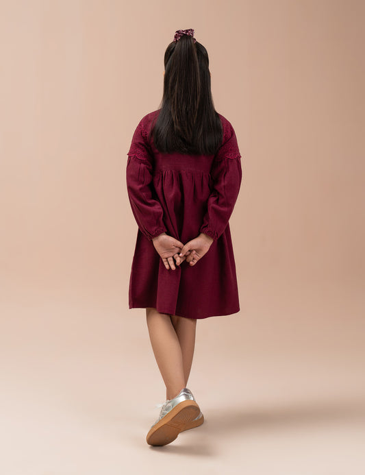 EMBROIDERED YOKE LONG DRESS