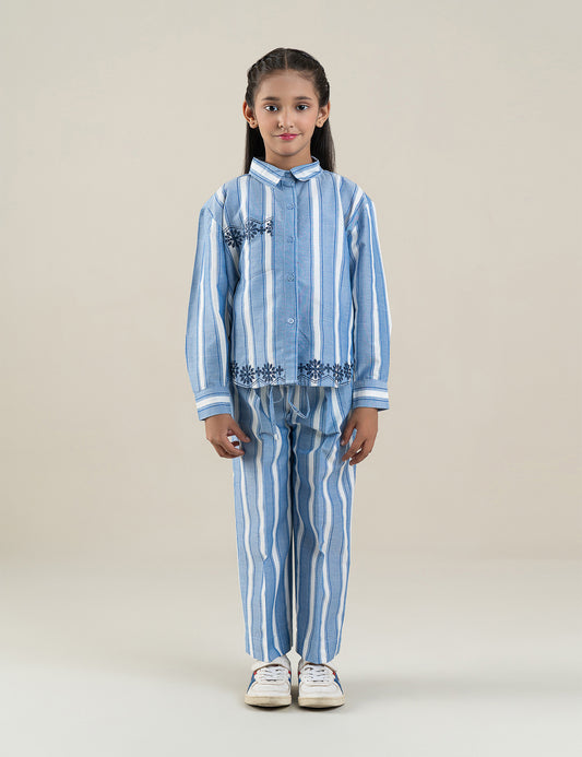 2 PIECE STRIPED EMBROIDERED SUIT