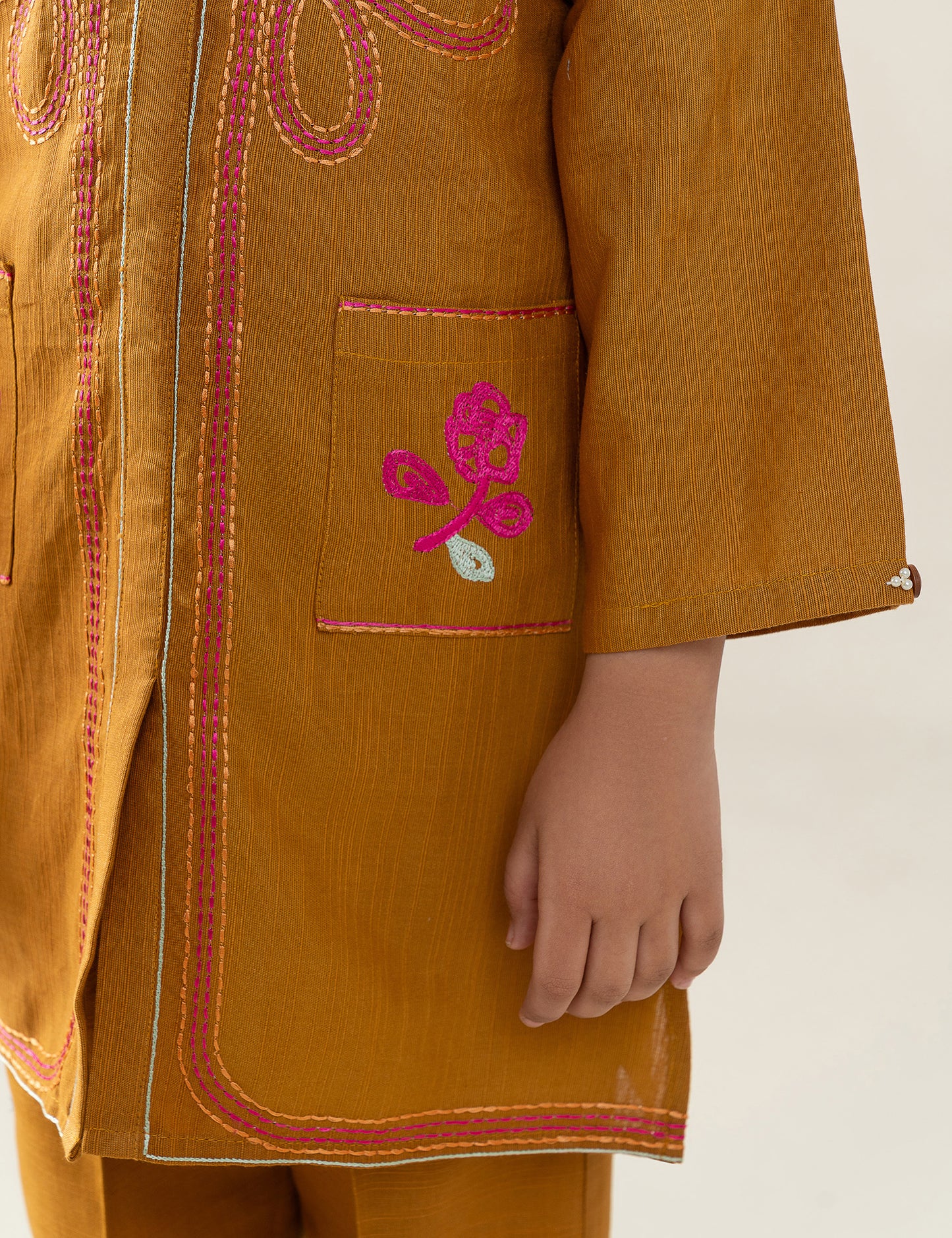 2 PIECE BUTTON DOWN EMBROIDERED SUIT