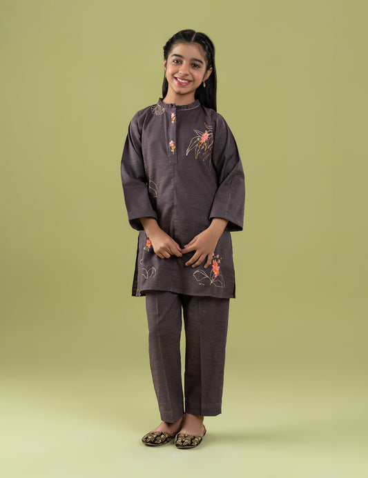 2 PIECE CONTRAST EMBROIDERED SUIT