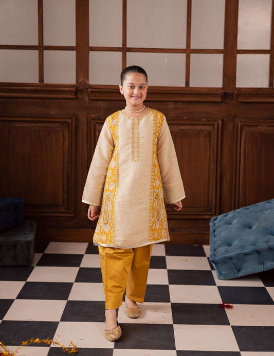 2 PIECE BLOCK PRINTED EMBROIDERED SUIT