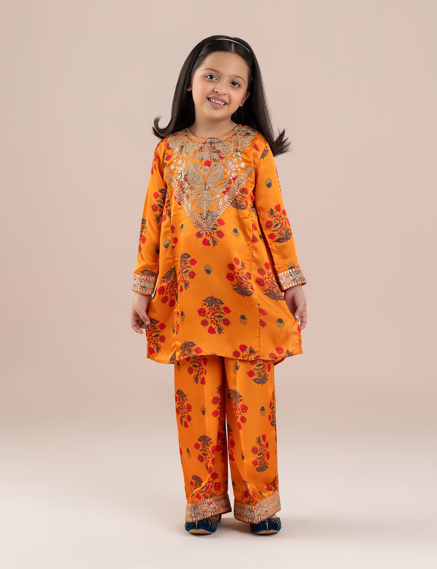 2 PIECE SILK PRINTED EMBROIDERED SUIT