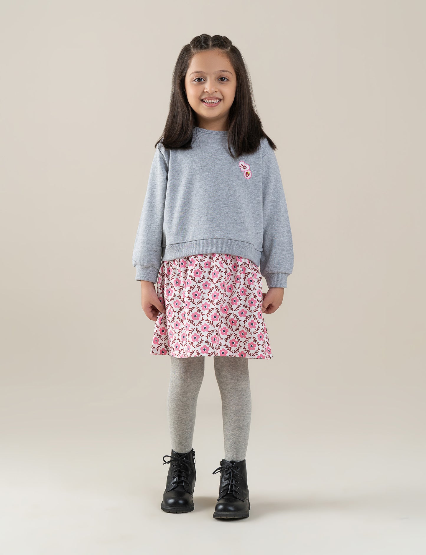 FLORAL PATCHWORK SWEATSHIRT DRESS