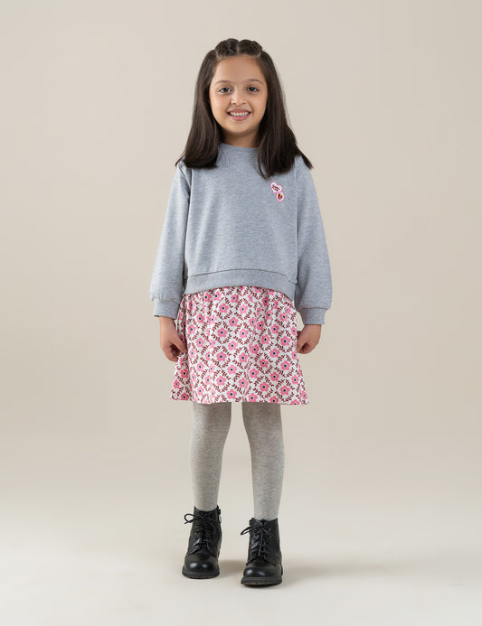 FLORAL PATCHWORK SWEATSHIRT DRESS