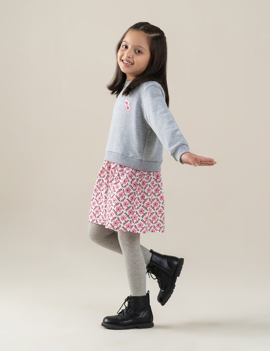 FLORAL PATCHWORK SWEATSHIRT DRESS