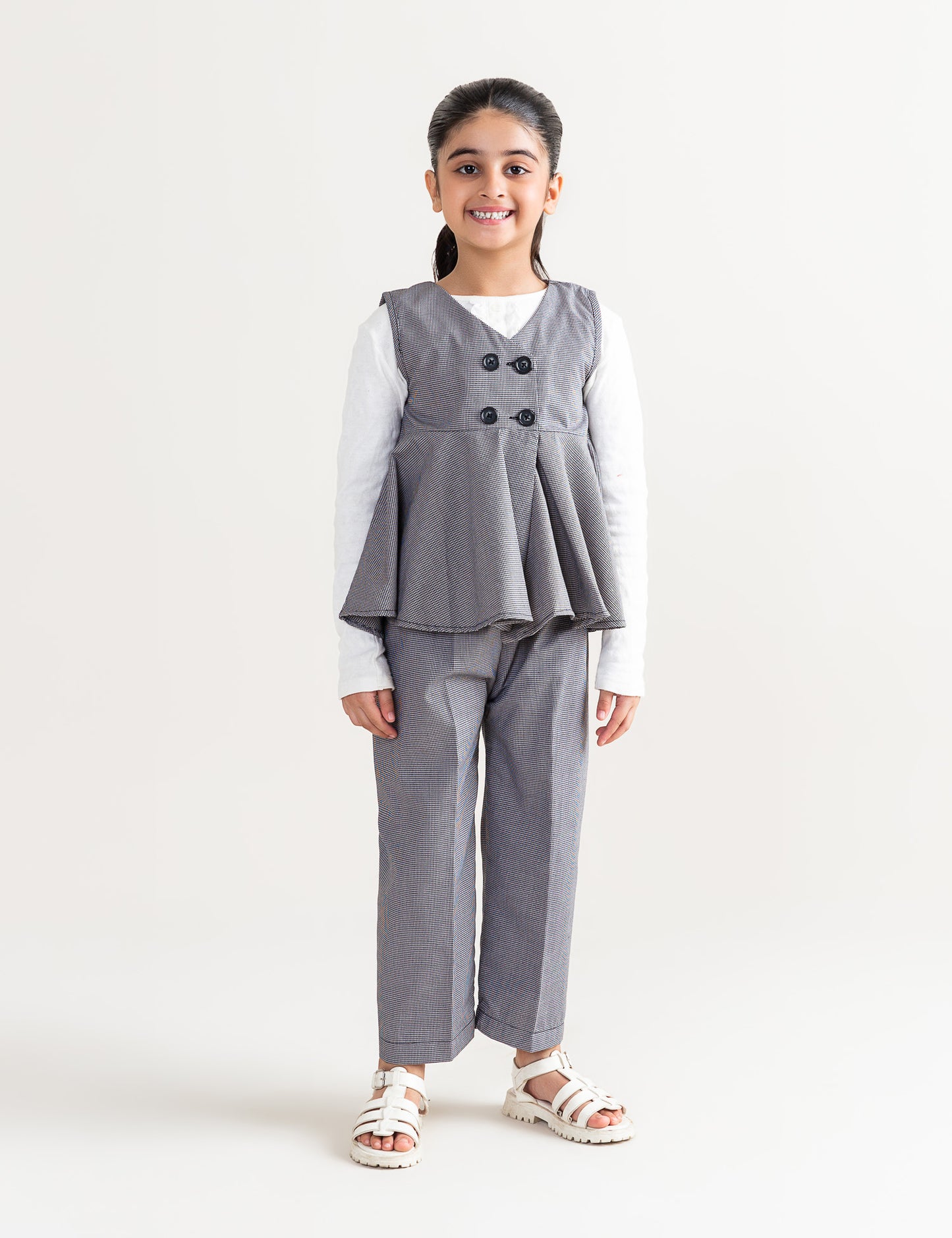 2 PIECE CHECKERED PEPLUM SUIT