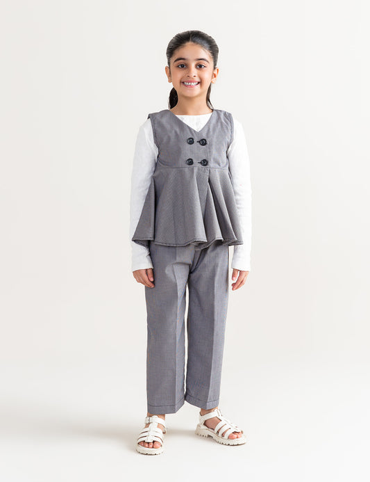 2 PIECE CHECKERED PEPLUM SUIT