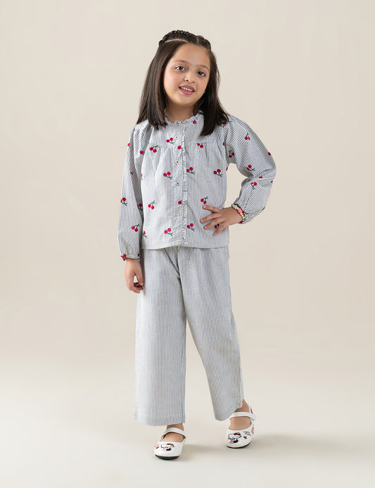 2 PIECE CHERRY PRINTED STRIPED SUIT