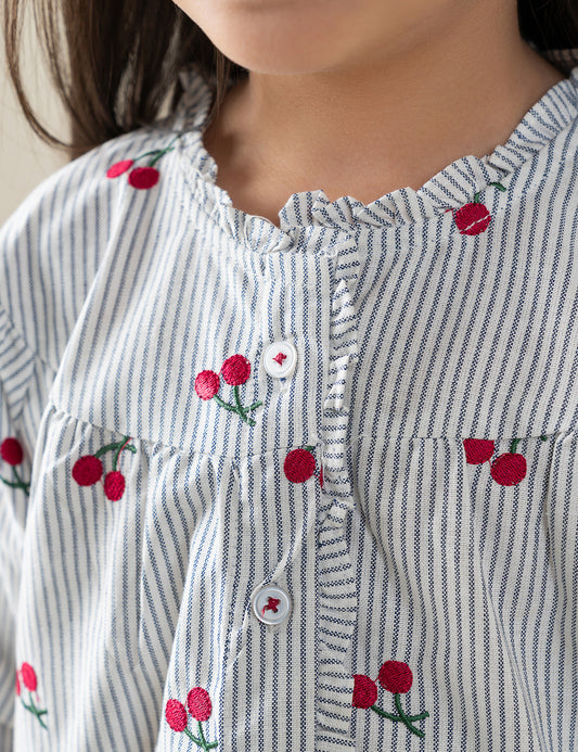 2 PIECE CHERRY PRINTED STRIPED SUIT