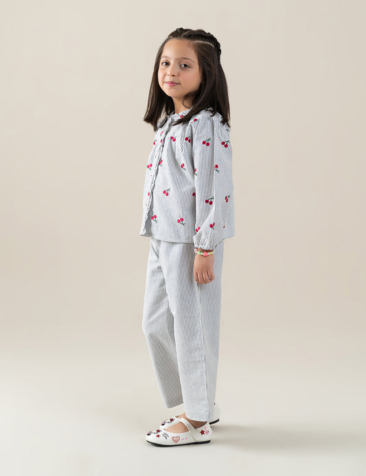 2 PIECE CHERRY PRINTED STRIPED SUIT