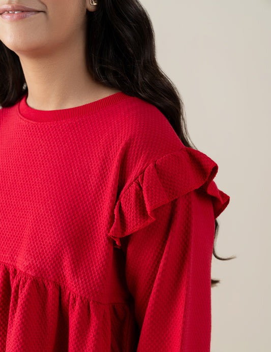 RUFFLE SHOULDER DRESS